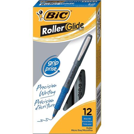 BIC Grip Stick Roller Ball Pen, Micro Fine Point (0.5 mm), Blue Ink, 12 Pens - Image 2