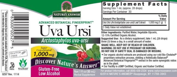 Nature's Answer Uva Ursi Leaf Liquid Drops with Organic Alcohol, 1000mg, 1-Fluid Ounce | U - Image 3