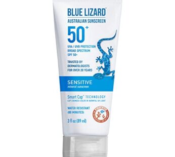 Blue Lizard SENSITIVE Mineral Sunscreen with Zinc Oxide, SPF 50+, Water Resistant, UVA/UVB