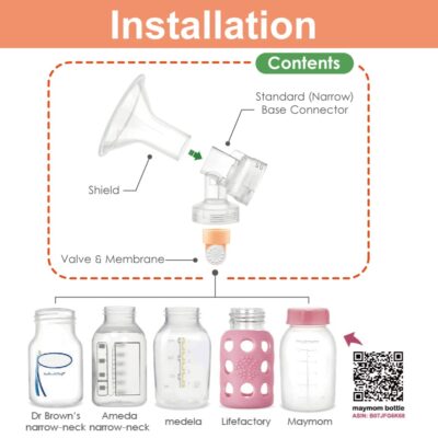 Maymom 17 mm 2X Two-Piece Breastshield, 2X Base Connector w/Valve and Membrane Compatible - Image 5