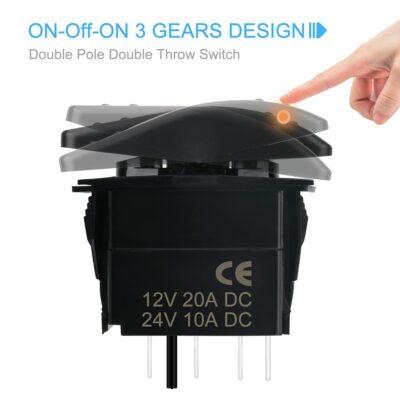 HOKAAER Waterproof Rocker Switch Toggle On-Off-On 12V/20A 24V/10A 7Pin DPDT Blue LED Light - Image 3