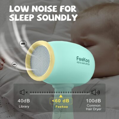 Kids Hair Dryer, FeeKaa Kids Blow Dryer for Girls, Low Noise Gentle Heat for Kids Skin, Gi - Image 4