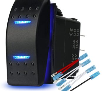 HOKAAER Waterproof Rocker Switch Toggle On-Off-On 12V/20A 24V/10A 7Pin DPDT Blue LED Light