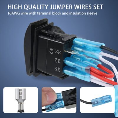 HOKAAER Waterproof Rocker Switch Toggle On-Off-On 12V/20A 24V/10A 7Pin DPDT Blue LED Light - Image 7
