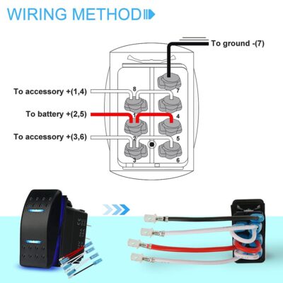 HOKAAER Waterproof Rocker Switch Toggle On-Off-On 12V/20A 24V/10A 7Pin DPDT Blue LED Light - Image 5
