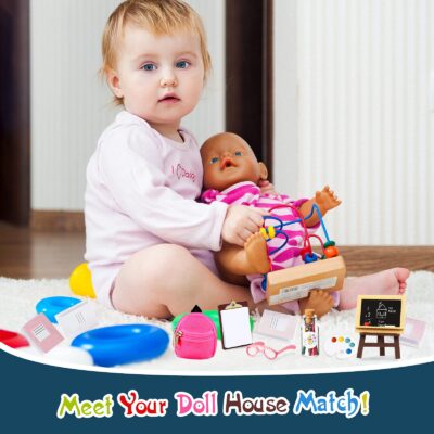 14 Pieces Mini Doll School Supplies for 11.5 inch Doll, Includes Mini Doll Backpack Glasse - Image 6