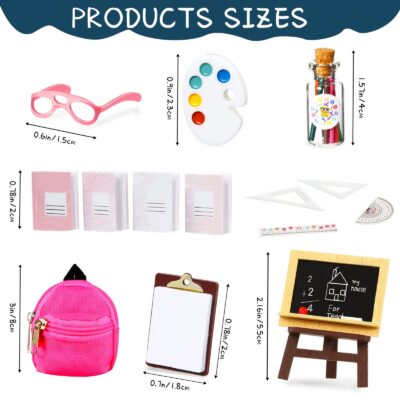 14 Pieces Mini Doll School Supplies for 11.5 inch Doll, Includes Mini Doll Backpack Glasse - Image 2