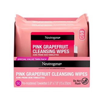 Neutrogena Makeup Remover Wipes, Facial Cleansing Wipes Suitable for Oily & Acne Prone Skin, Wipes Away Bacteria, Dirt & Oil, Scented Facial Wipes with Pink Grapefruit Extract, 25 Count (Pack of 2)