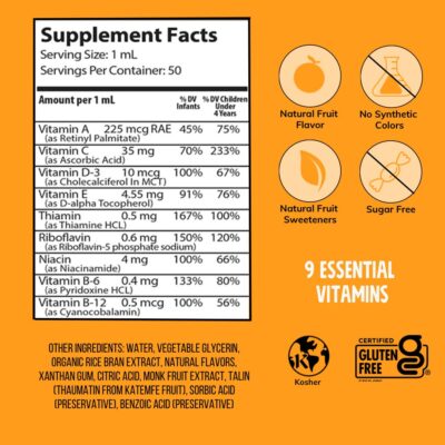NovaFerrum MMM | Multivitamin for Kids, Infants and Toddlers | Vitamin C, D3, E | Gluten Free Certified | Sugar Free | No Artificial Colors | Ages 4 & Under | Orange Flavored | 2 Fl Oz (50 mL) - Image 5