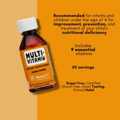 NovaFerrum MMM | Multivitamin for Kids, Infants and Toddlers | Vitamin C, D3, E | Gluten Free Certified | Sugar Free | No Artificial Colors | Ages 4 & Under | Orange Flavored | 2 Fl Oz (50 mL) - Image 3
