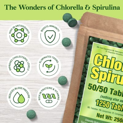 Good Natured Premium Spirulina and Chlorella Capsules 1,250 Tablets, Non-GMO, Vegan Organic Chlorella Tablets, Sunlight Grown, Cracked Cell Wall, High Protein, Heavy Metal Detox - Image 2