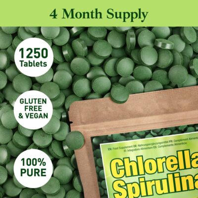Good Natured Premium Spirulina and Chlorella Capsules 1,250 Tablets, Non-GMO, Vegan Organic Chlorella Tablets, Sunlight Grown, Cracked Cell Wall, High Protein, Heavy Metal Detox - Image 4