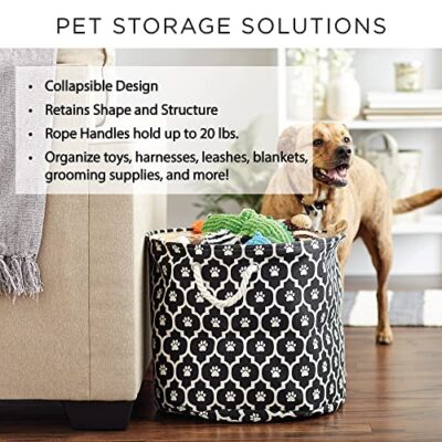Bone Dry Pet Storage Collection Lattice Paw Print, Small Round, White/Gray - Image 7