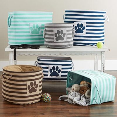 Bone Dry Pet Storage Collection Striped Paw Patch Bin, Large Rectangle, Gray - Image 7