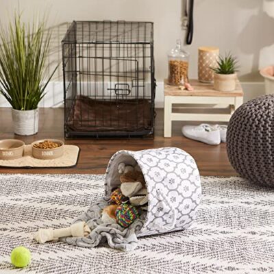 Bone Dry Pet Storage Collection Lattice Paw Print, Small Round, White/Gray - Image 5