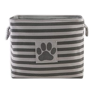 Bone Dry Pet Storage Collection Striped Paw Patch Bin, Large Rectangle, Gray