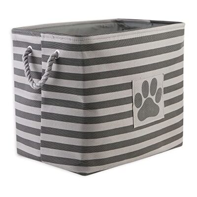 Bone Dry Pet Storage Collection Striped Paw Patch Bin, Large Rectangle, Gray - Image 2