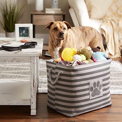 Bone Dry Pet Storage Collection Striped Paw Patch Bin, Large Rectangle, Gray - Image 5