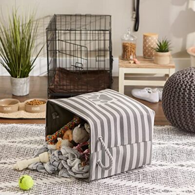 Bone Dry Pet Storage Collection Striped Paw Patch Bin, Large Rectangle, Gray - Image 6