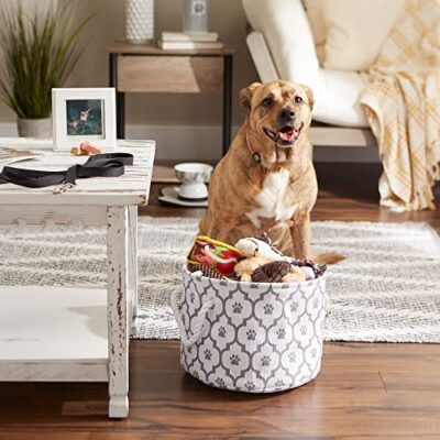 Bone Dry Pet Storage Collection Lattice Paw Print, Small Round, White/Gray - Image 4