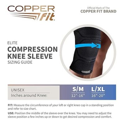 Copper Fit Elite Knee Compression Sleeve Knee Brace 2-Pack, Black (Small/Medium 12"-16") - Image 6